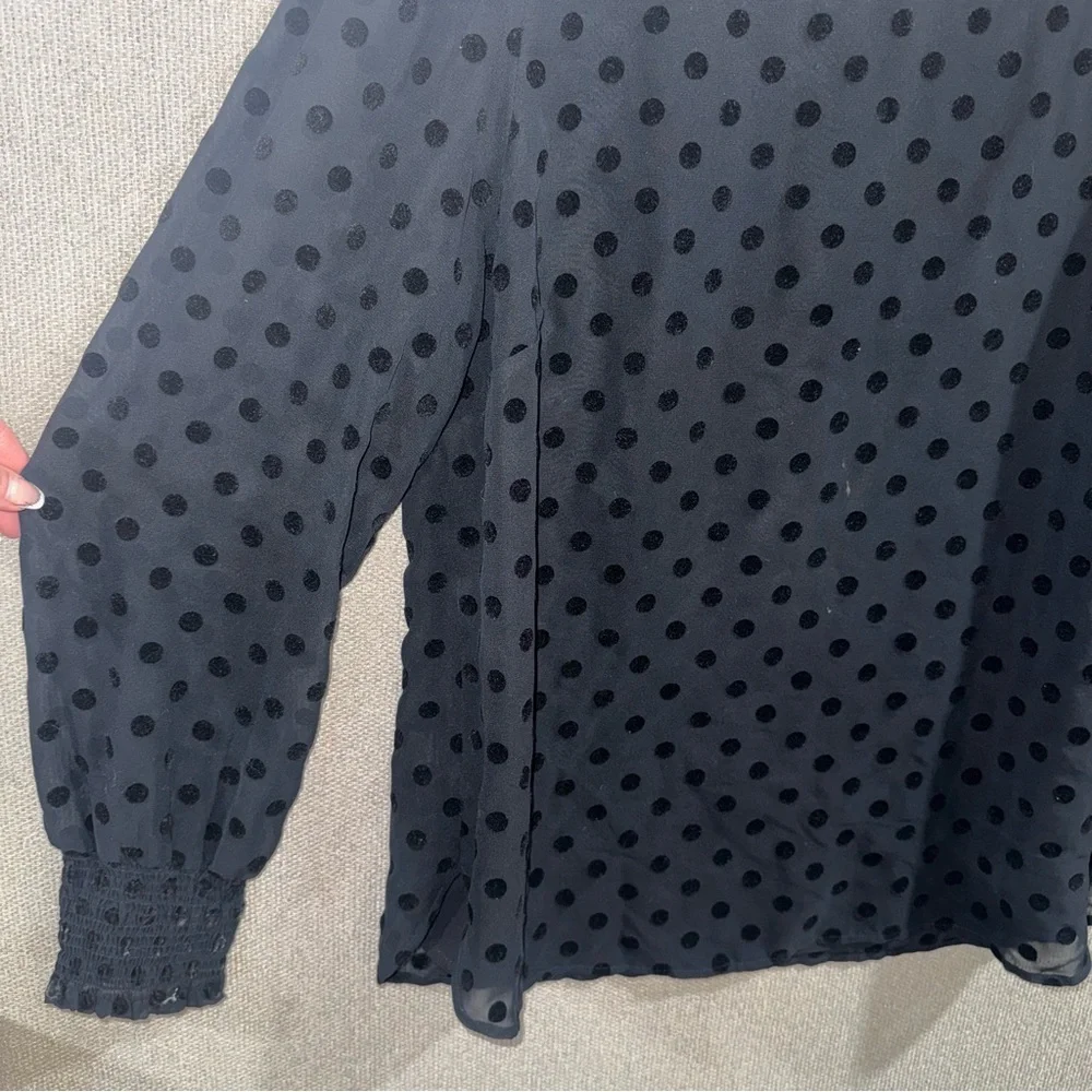 LOFT Black Polka Dot Sheer Long Sleeve Blouse